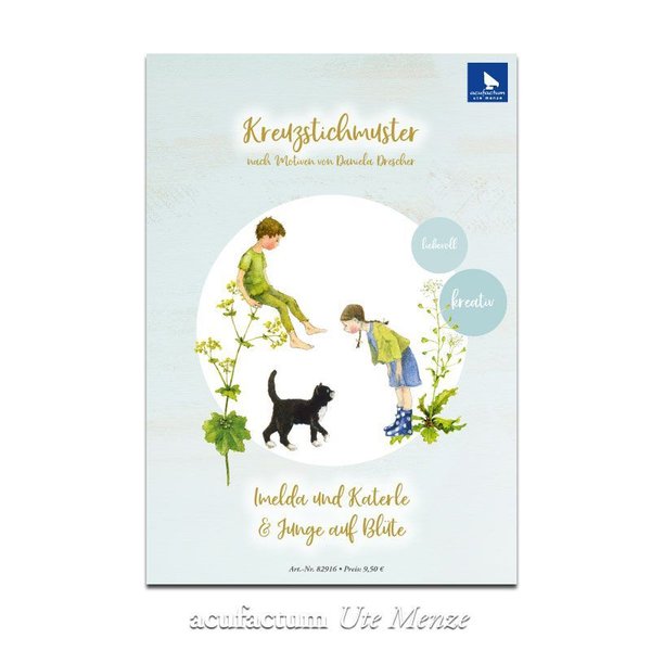 acufactum Einzelstickmuster - Imelda und Katerle / Junge auf Blüte
