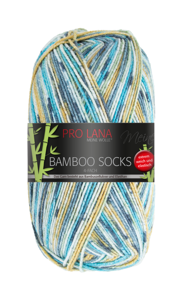 Bamboo Socks 4fach 100 g Farbe 960 türkis/senf color