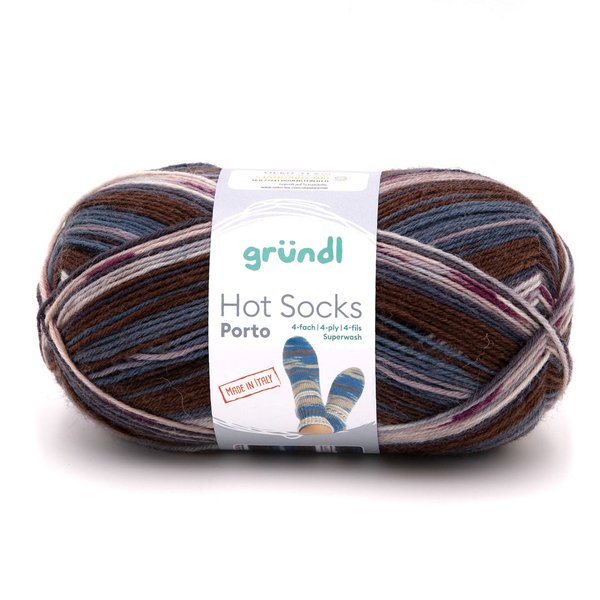 Hot Socks Porto, 4-fach 100 g - braun-natur-denim-flieder